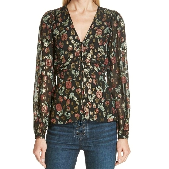NWOT Veronica Beard Joyce Metallic Floral Silk Jacquard Blouson Sleeve B… - Picture 1 of 14